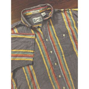 VTG‎ Sears Roebuck Mens Large Pastel Colorblock Stripe Button Down Single Needle